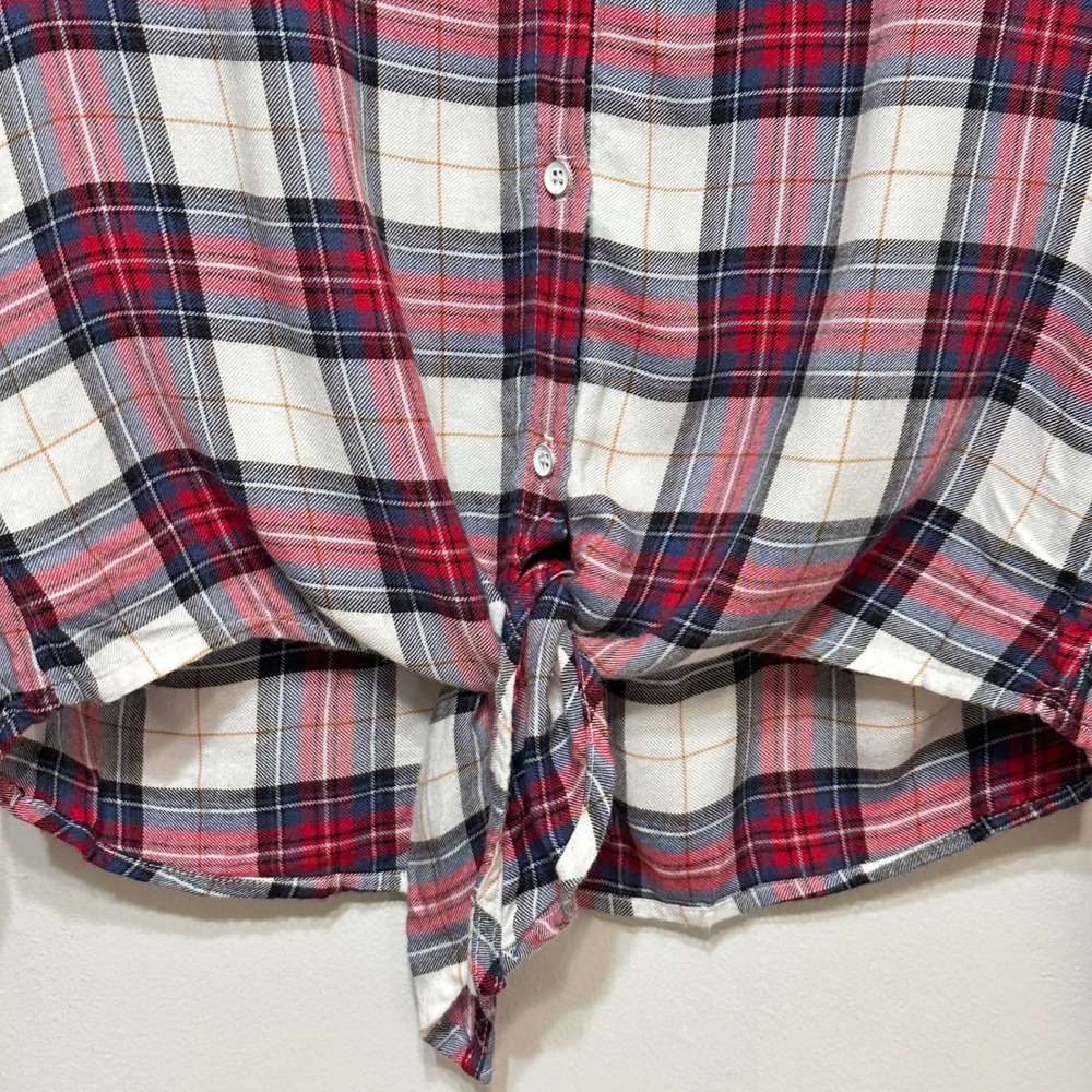 Bella Dahl Plaid Flannel Tie Front Shirt Womens Medium Red Grunge Cabincore - Picture 3 of 9